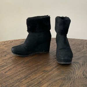 DKNY Black Faux Fur Wedge Boots